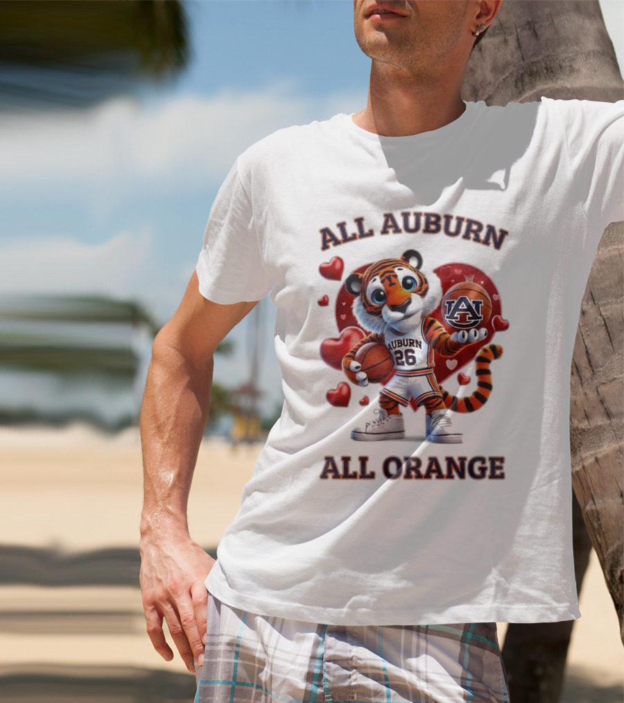 All Auburn All Orange Auburn Tigers Basketball Mascot Hearts T-Shirt