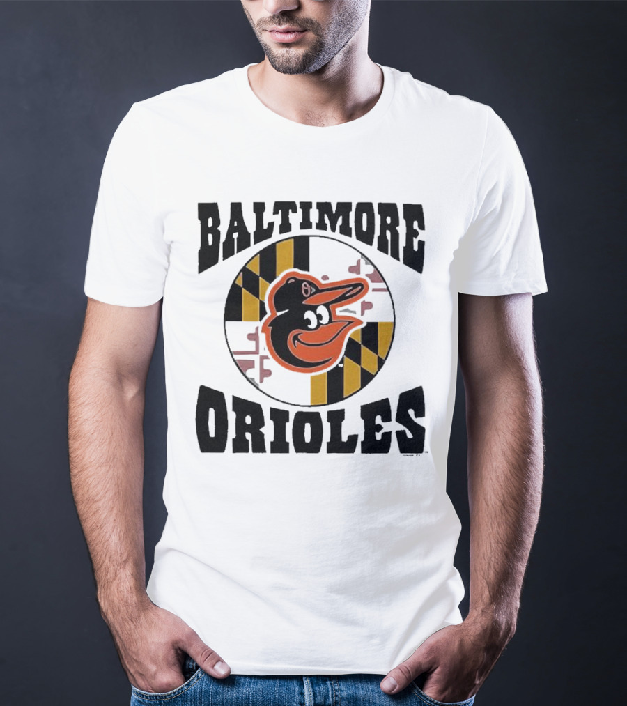 Baltimore Orioles Homage Hyper Local Tri-Blend Bird And Maryland Flag T-Shirt