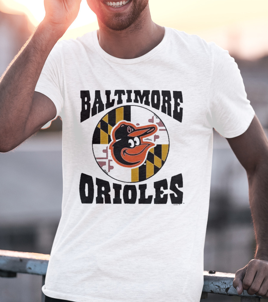 Baltimore Orioles Homage Hyper Local Tri-Blend Bird And Maryland Flag T-Shirt