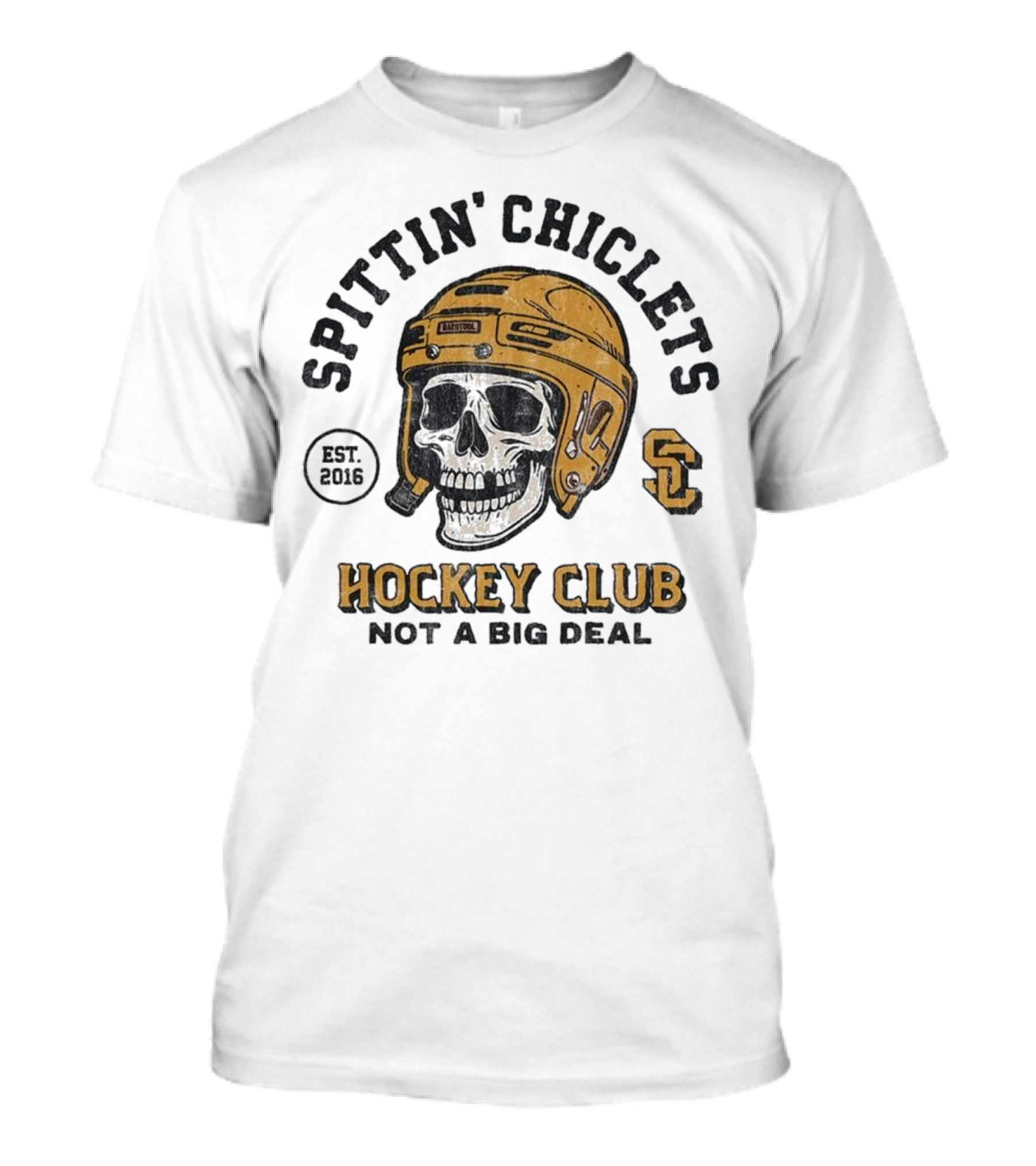Barstool Sports Merch Spittin’ Chiclets Skull Helmet 2016 Hockey Club Not A Big Deal T-Shirt