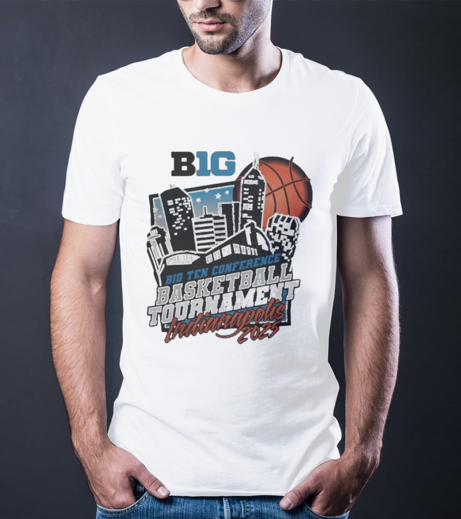 Big Ten Conference Basketball Tournament Indianapolis 2025 City Skyline Basketball Urban Scene T-Shirt
