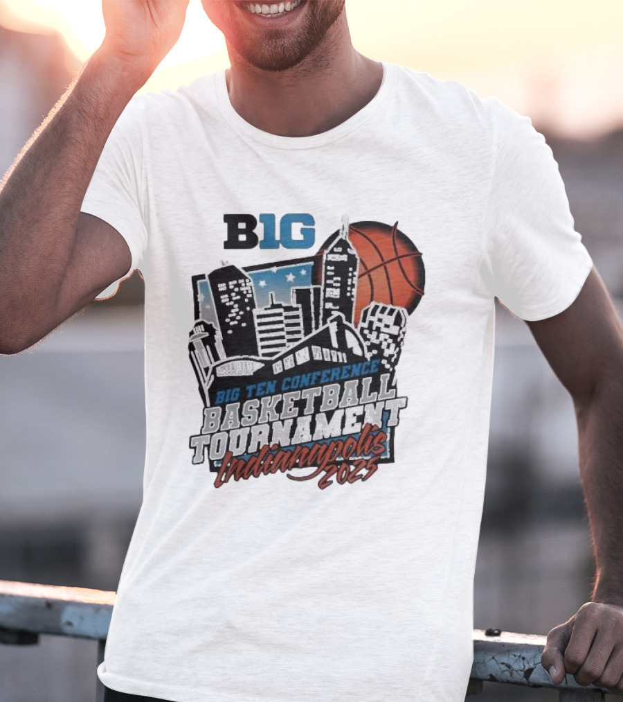 Big Ten Conference Basketball Tournament Indianapolis 2025 City Skyline Basketball Urban Scene T-Shirt