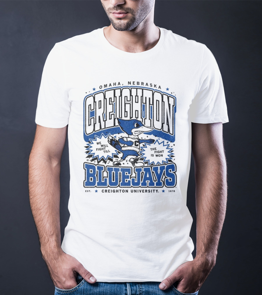 Creighton Bluejays Collegiate Mascot Running Blue Outline Retro Style T-Shirt