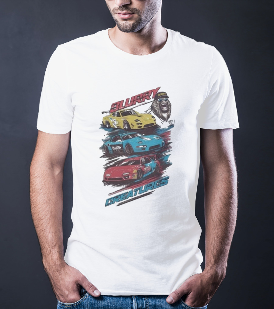 Blurry Creatures Talladega Blur Racing Cars Lion T-Shirt