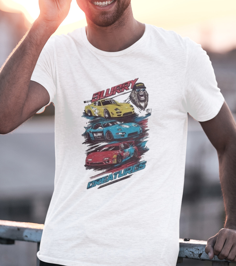 Blurry Creatures Talladega Blur Racing Cars Lion T-Shirt