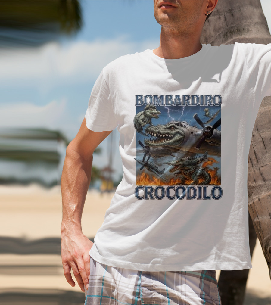 Bombardiro Crocodilo Italian Brainrot Meme Airplane Crocodile Battle T-Shirt