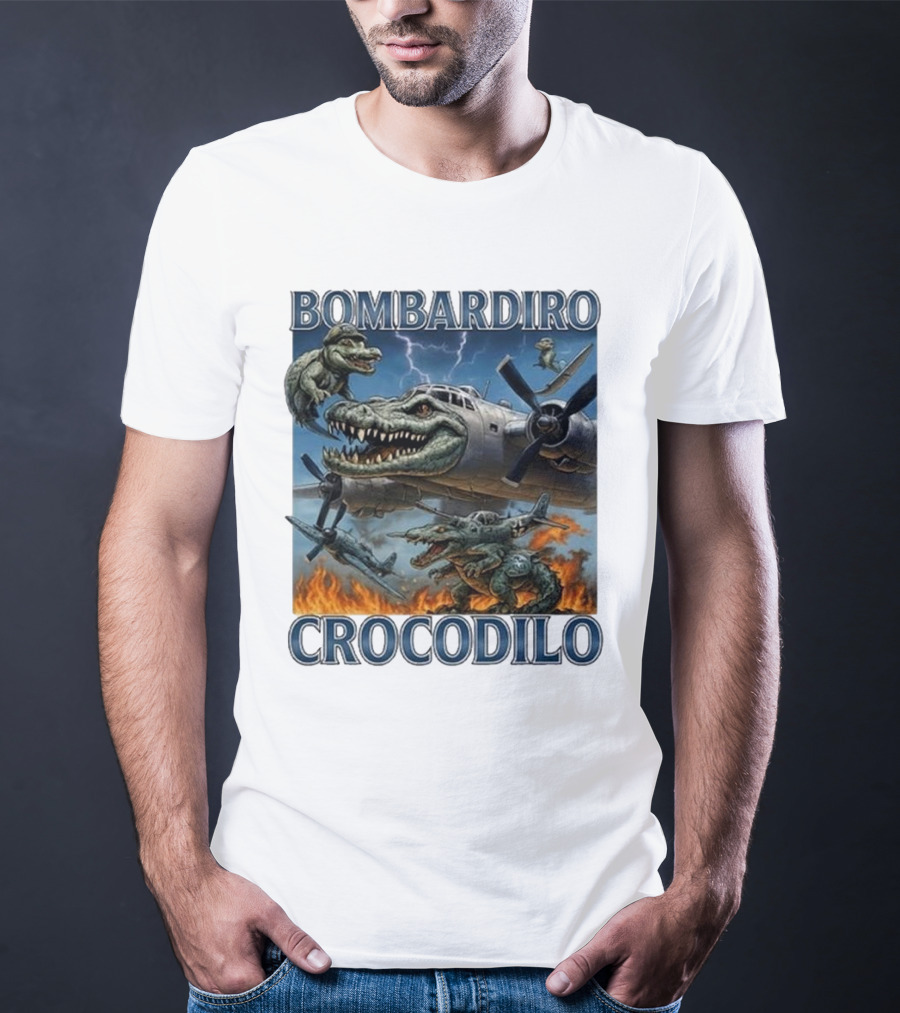 Bombardiro Crocodilo Italian Brainrot Meme Airplane Crocodile Battle T-Shirt