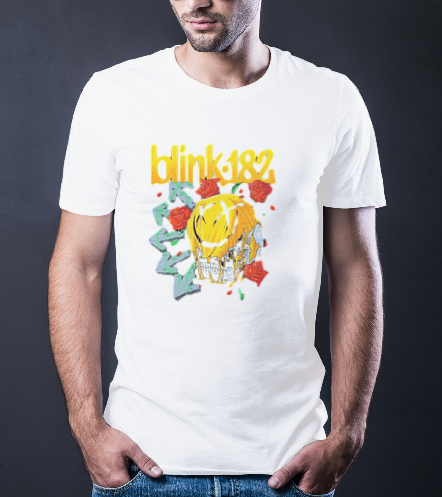 Blink 182 Skull Roses Dripping Yellow Paint T-Shirt