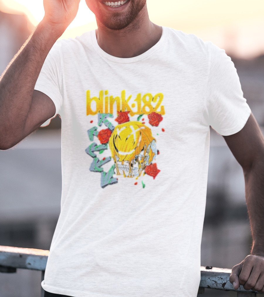 Blink 182 Skull Roses Dripping Yellow Paint T-Shirt