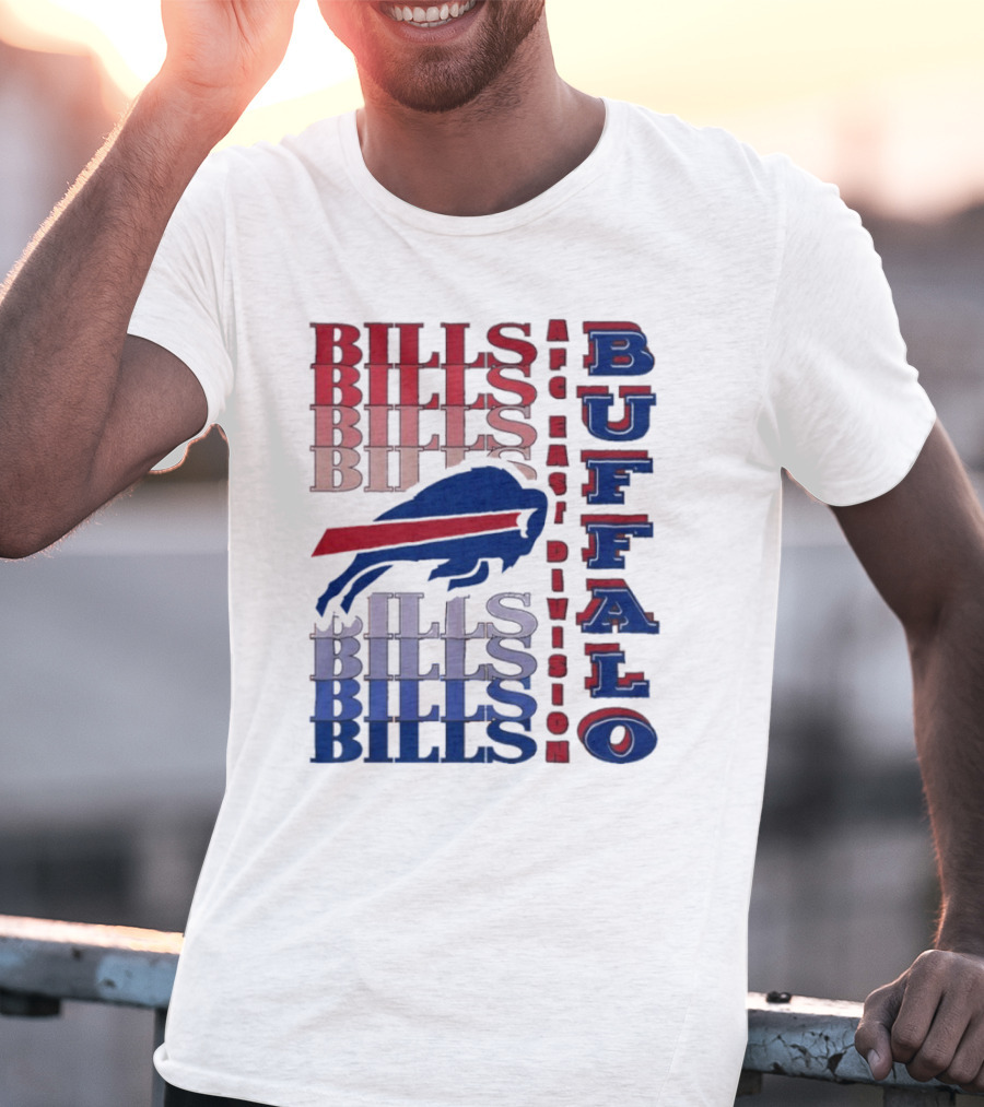 Buffalo Bills AFC East Division Bills Repeated Blue And Red Text T-Shirt