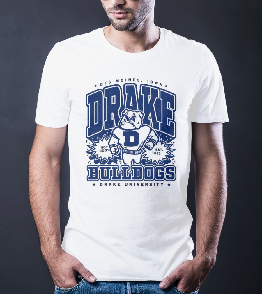 Des Moines Iowa Drake University Bulldogs Mascot Hot Dogs Est 1881 T-Shirt