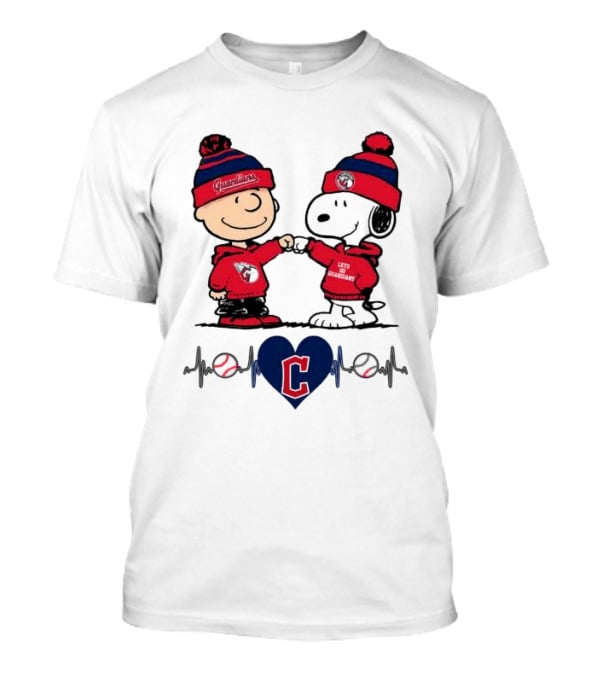 Charlie Brown Snoopy Cleveland Guardians Heartbeat Guardians Cap And T-Shirt