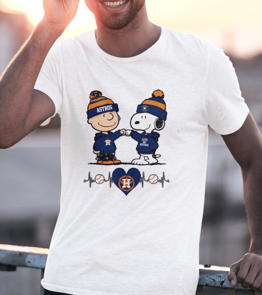 Charlie Brown Snoopy Astros Heartbeat Houston Peanuts Baseball T-Shirt