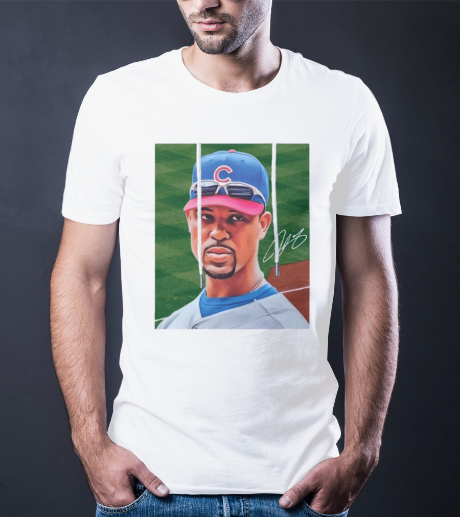 Chicago Cubs Derrek Lee Signature Portrait With Cap And Sunglasses T-Shirt