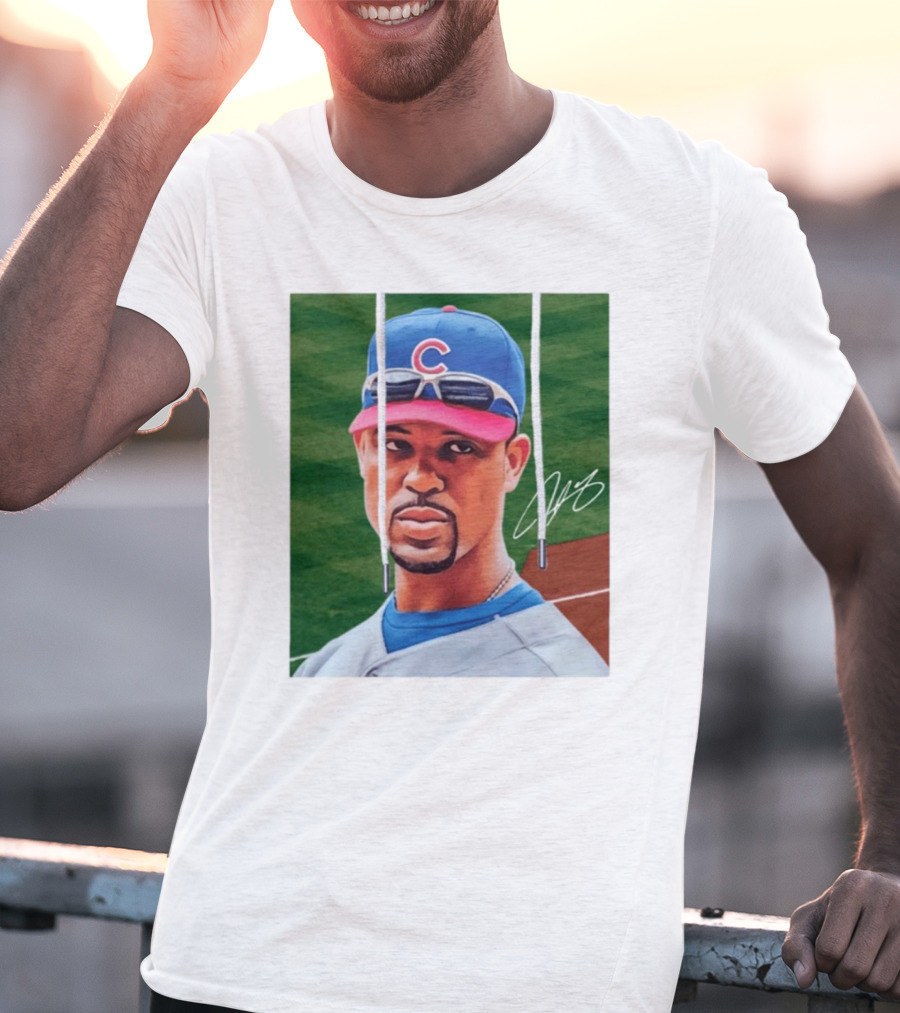 Chicago Cubs Derrek Lee Signature Portrait With Cap And Sunglasses T-Shirt