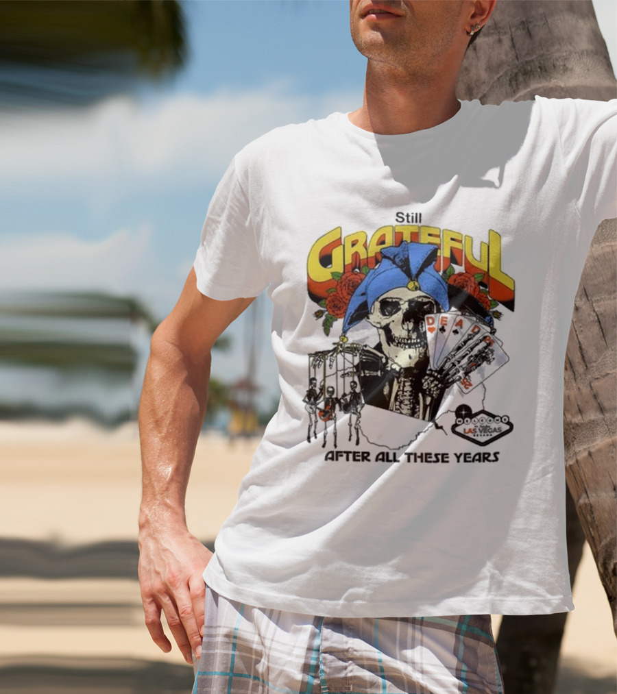 Dead And Company Grateful Skeleton With Blue Hat And Roses T-Shirt