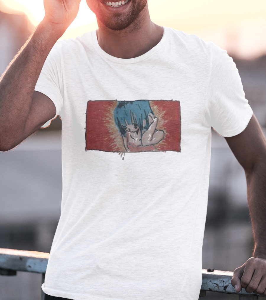 Kuru Blue-Haired Apparition Red Background Deadair T-Shirt