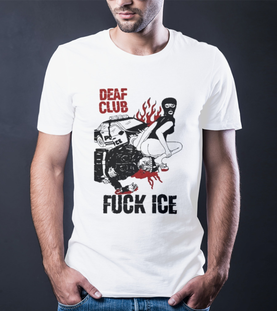 DEAF CLUB FUCK ICE Burning Antlers And Devil Imagery T-Shirt