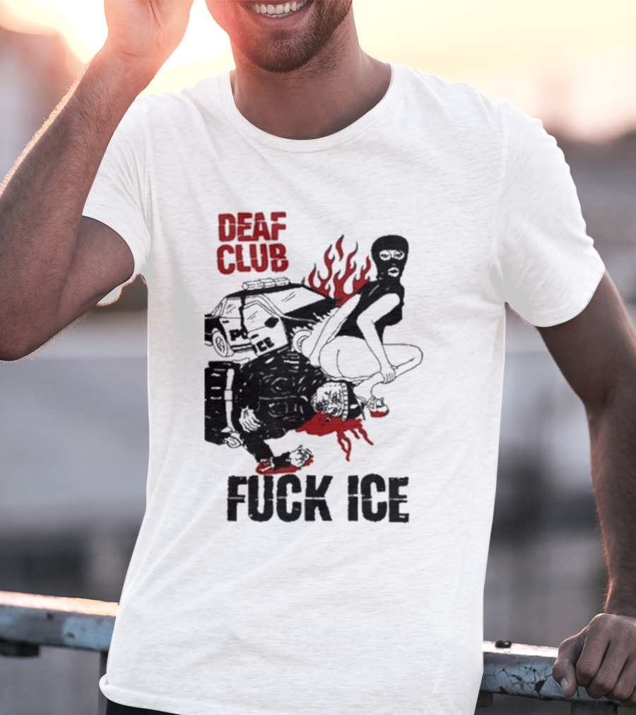 DEAF CLUB FUCK ICE Burning Antlers And Devil Imagery T-Shirt