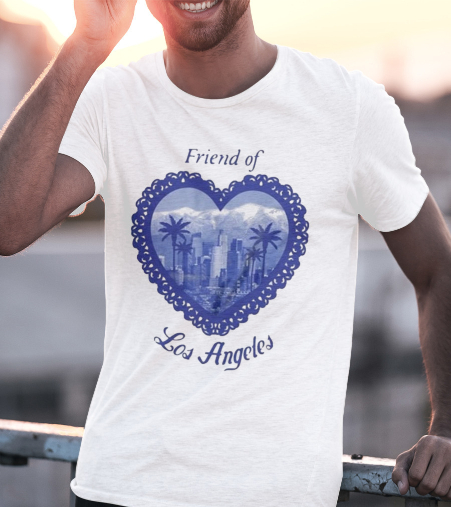 Friend Of Los Angeles Crooked Jon Lovett Heart Skyline Palms T-Shirt