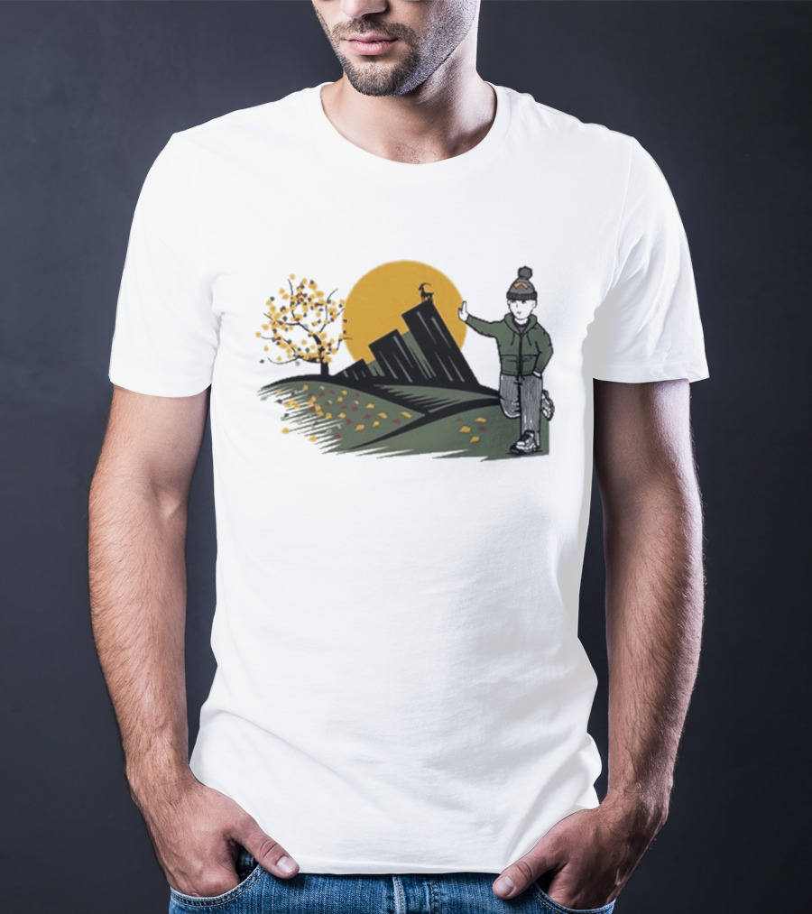 Daft Laddie Autumn Outdoors Skyline With Person Walking T-Shirt