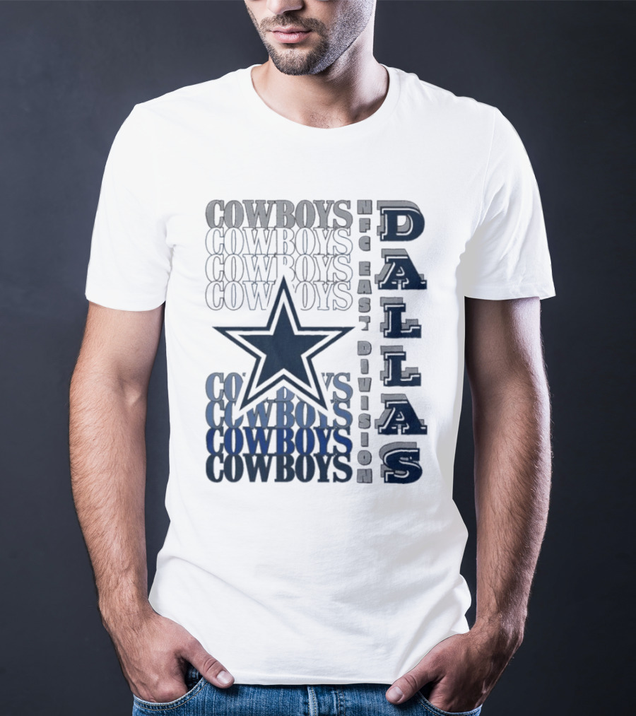 Dallas Cowboys NFC East Division Star Graphics Cowboys Text Pattern T-Shirt