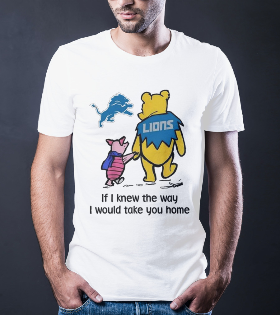 Detroit Lions Winnie The Pooh Piglet Walking Holding Hands T-Shirt