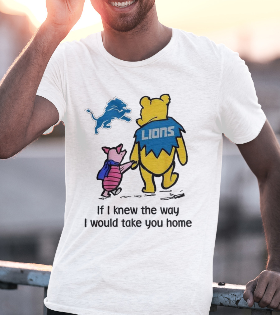 Detroit Lions Winnie The Pooh Piglet Walking Holding Hands T-Shirt