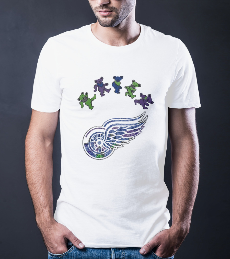 Detroit Red Wings NHL Grateful Dead Night 2025 Dancing Bears Winged Wheel T-Shirt