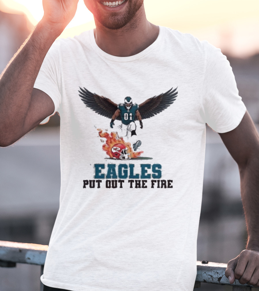 Eagles 01 Player Crushes Flaming Helmet T-Shirt