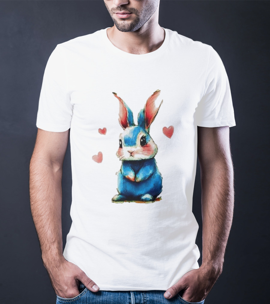 Everybody Knows That I’m Out Of Place Cute Blue Bunny With Hearts T-Shirt