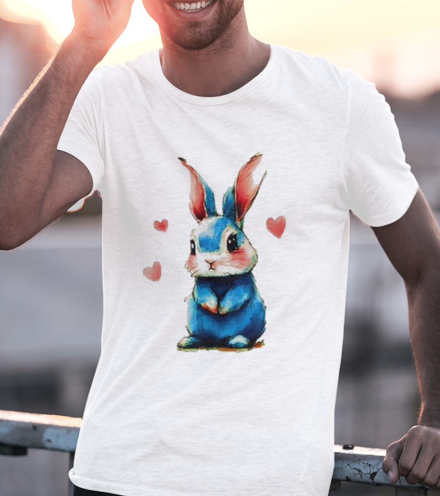 Everybody Knows That I’m Out Of Place Cute Blue Bunny With Hearts T-Shirt