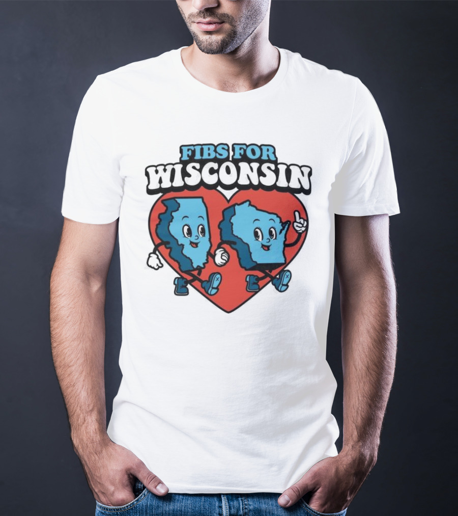 FIBS For Wisconsin Love Heart Walking Cartoon Maps T-Shirt