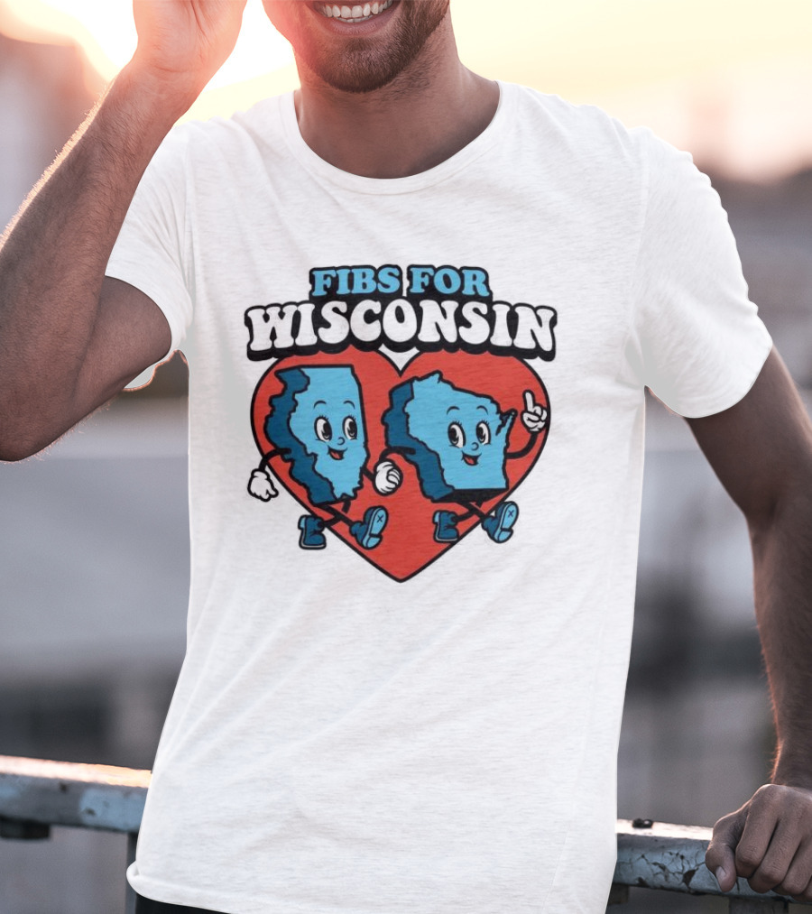 FIBS For Wisconsin Love Heart Walking Cartoon Maps T-Shirt