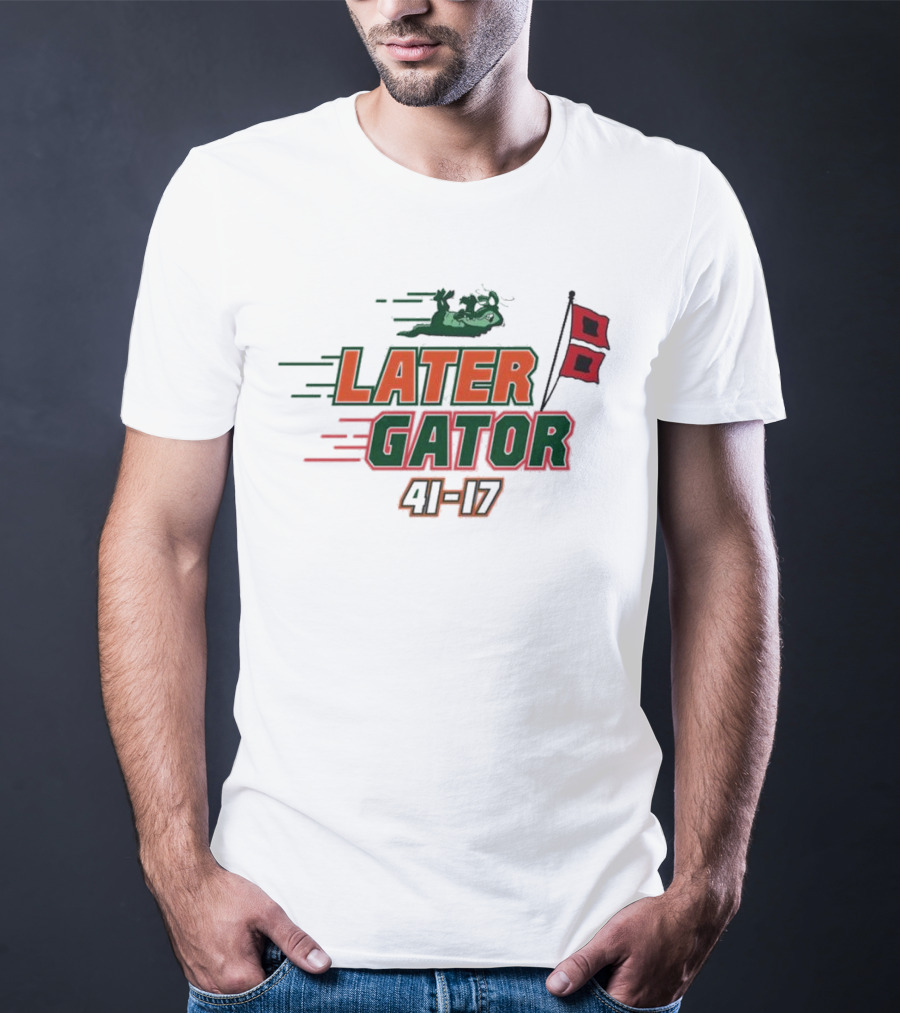 Florida Gators Later Gator 41-17 Speedy Alligator And Racing Flag T-Shirt