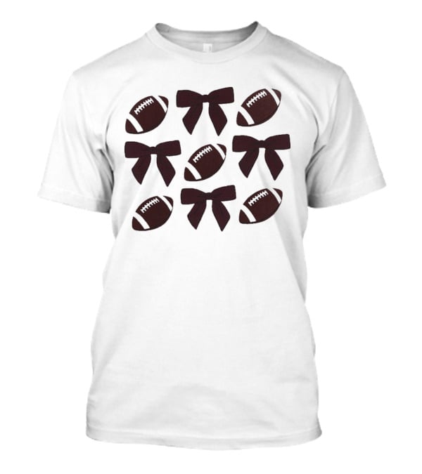 Footballs And Bows Pattern Sports Fashion T-Shirt