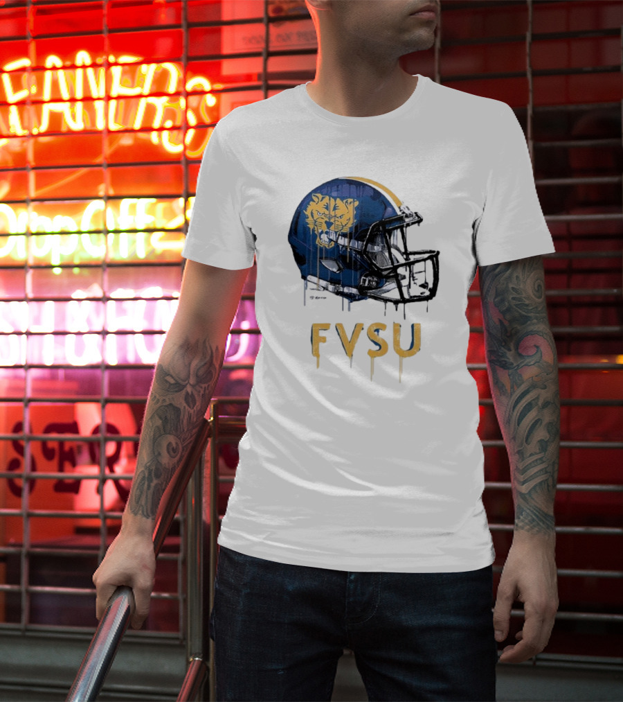 FVSU Wildcats Dripping Helmet Football T-Shirt