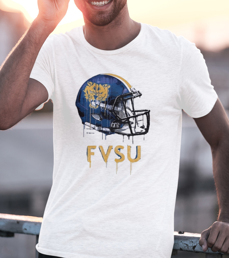 FVSU Wildcats Dripping Helmet Football T-Shirt