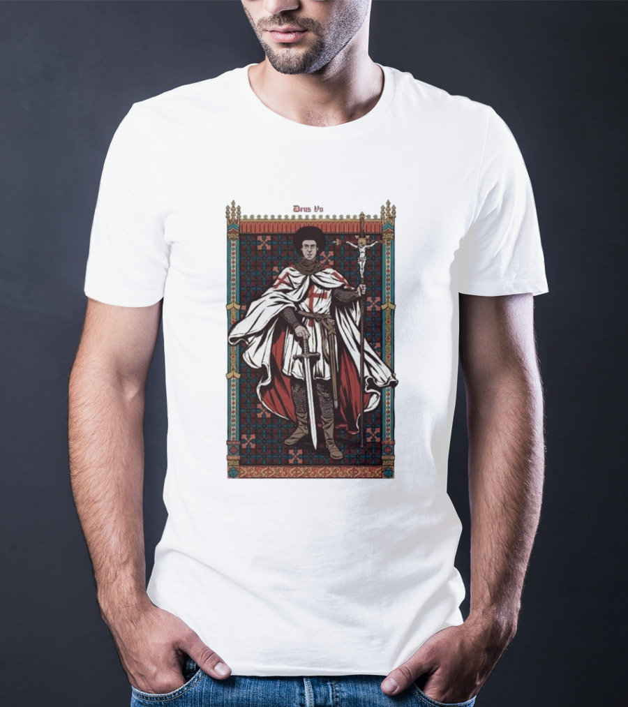 Fr Robinson Crusader Knight Medieval Tapestry Sporting Sword And Cross T-Shirt