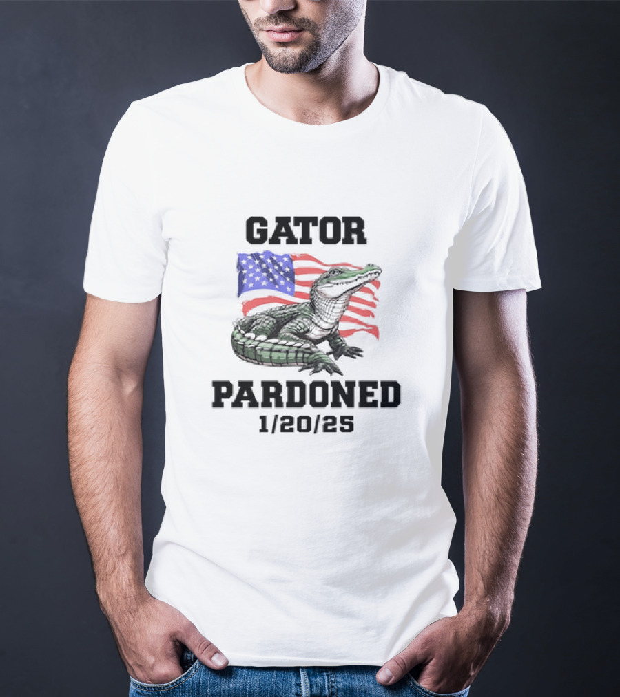 Gator Pardoned 1 20 25 USA Flag American Alligator T-Shirt