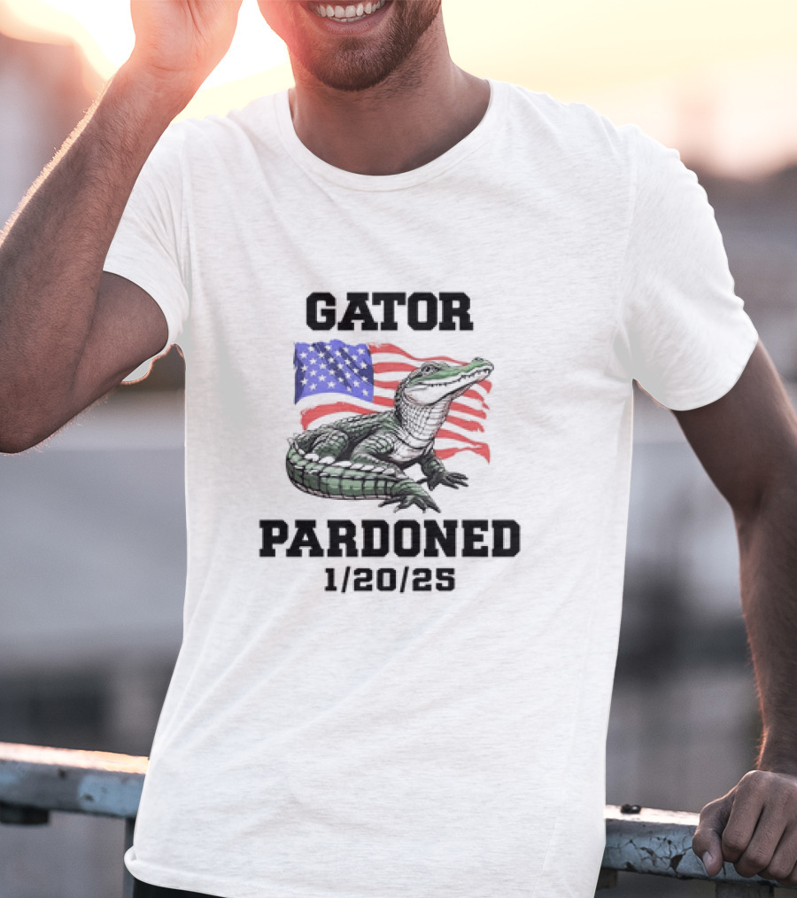 Gator Pardoned 1 20 25 USA Flag American Alligator T-Shirt