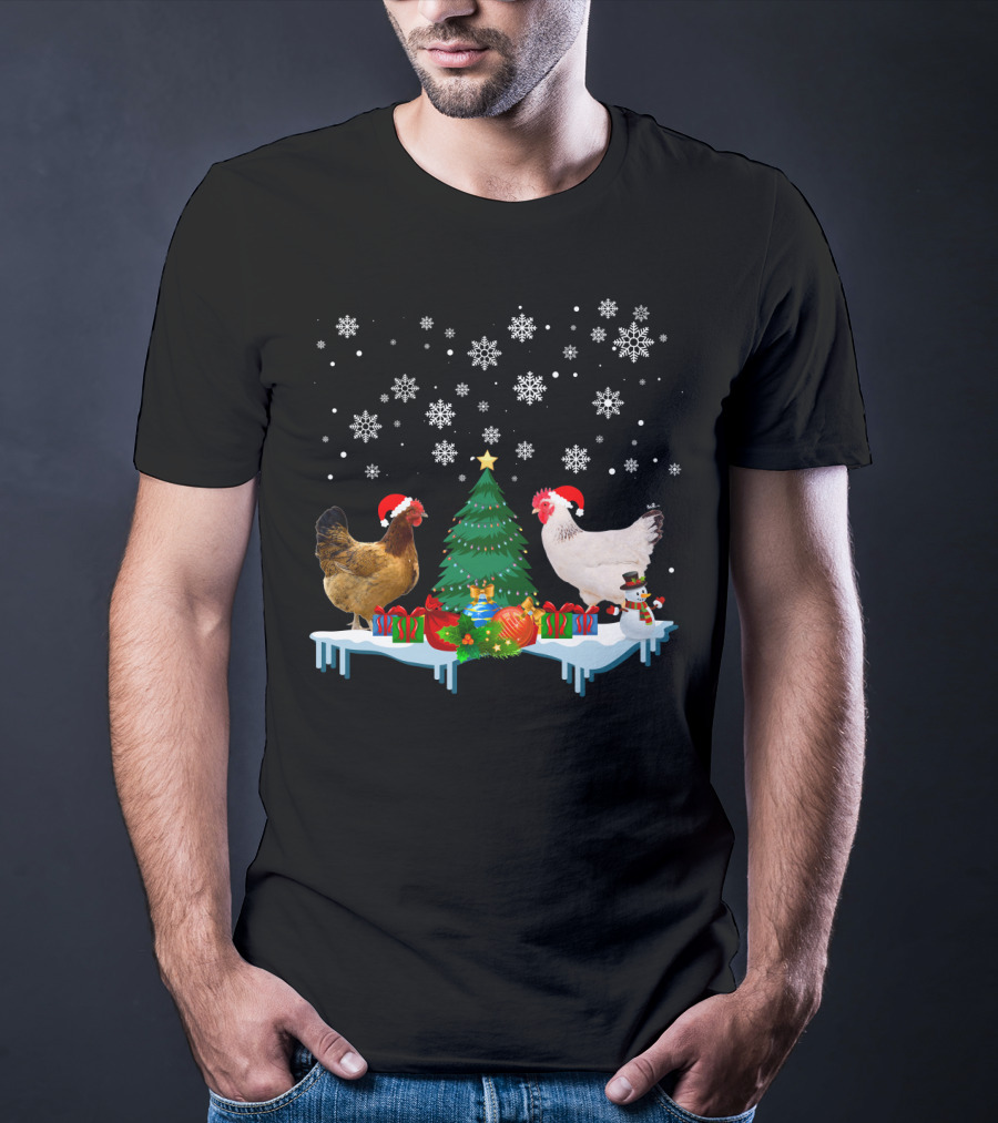 Chicken Merry Christmas Snowflake Festive Scene T-Shirt