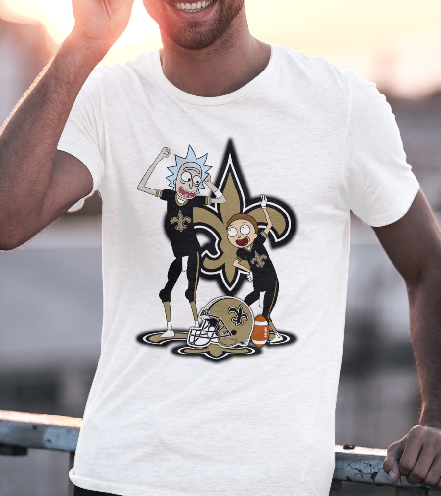 Rick And Morty New Orleans Saints NFL Crossover With Fleur-de-lis T-Shirt