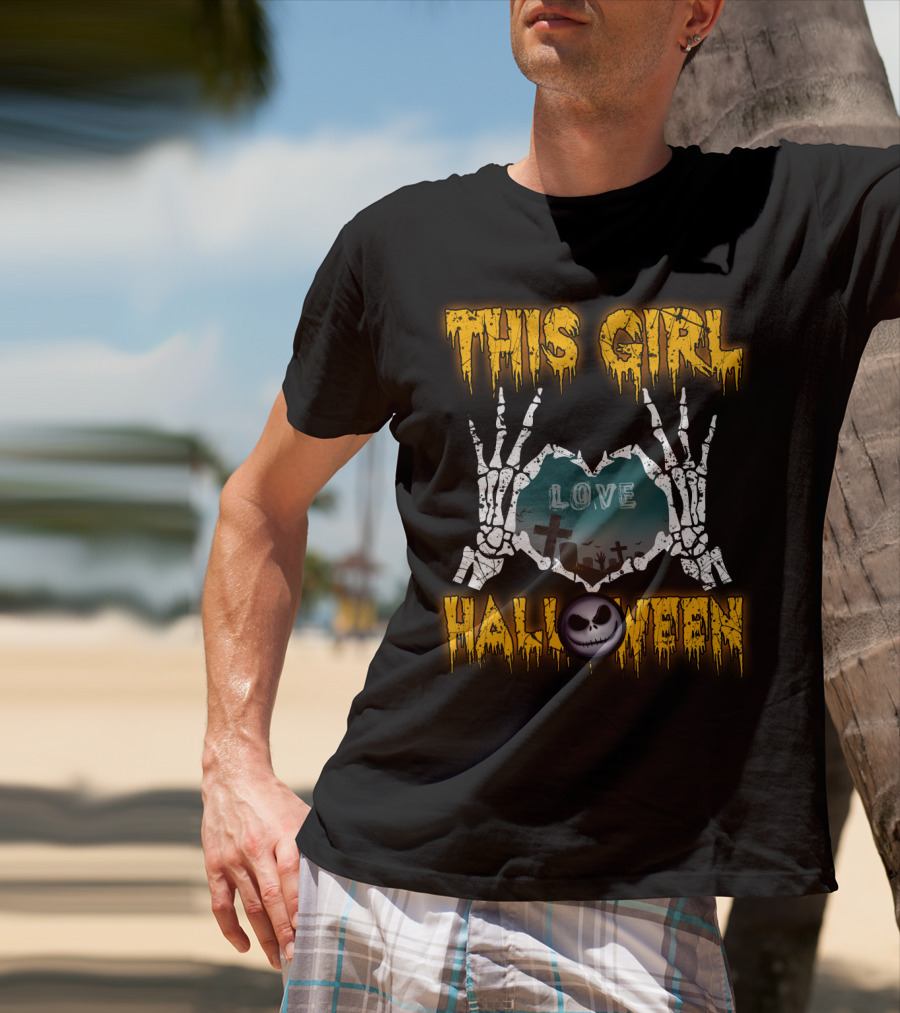 This Girl Love Halloween Skeleton Heart Graveyard Jack-O-Lantern T-Shirt