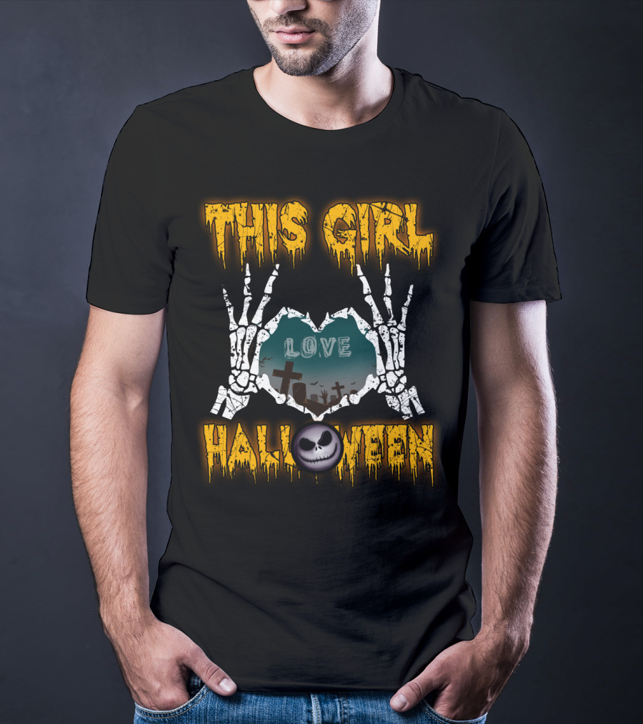 This Girl Love Halloween Skeleton Heart Graveyard Jack-O-Lantern T-Shirt