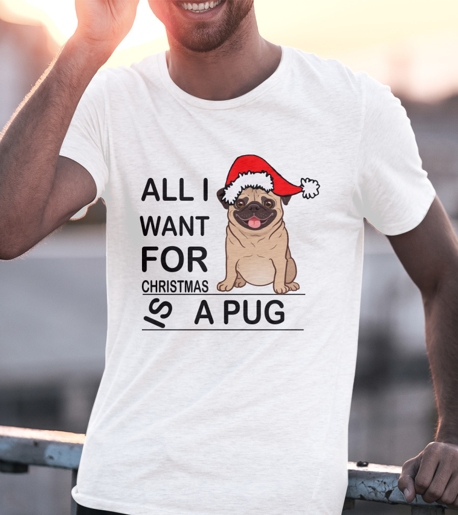 All I Want For Christmas Is A Pug Wearing Santa Hat T-Shirt