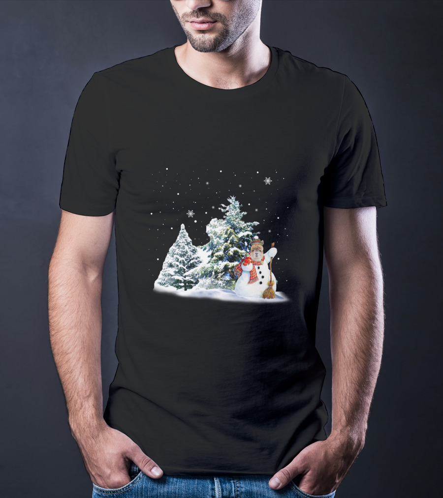 Alpaca Snowman In Winter Forest With Falling Snowflakes T-Shirt