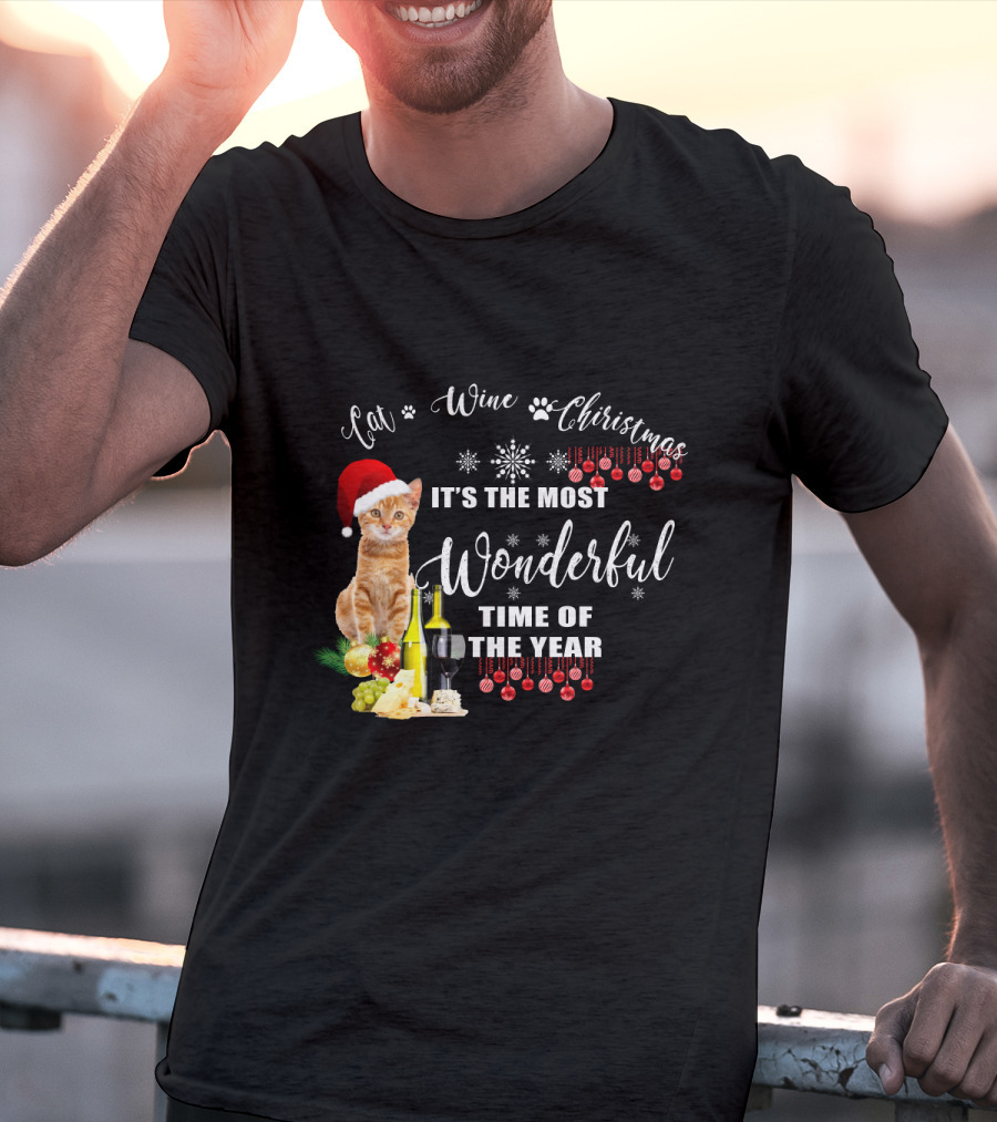 Cat Wine Christmas It's The Most Wonderful Time Of The Year T-Shirt