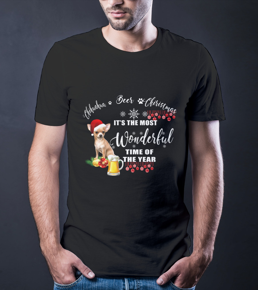 Chihuahua Beer Christmas It's The Most Wonderful Time Of The Year T-Shirt