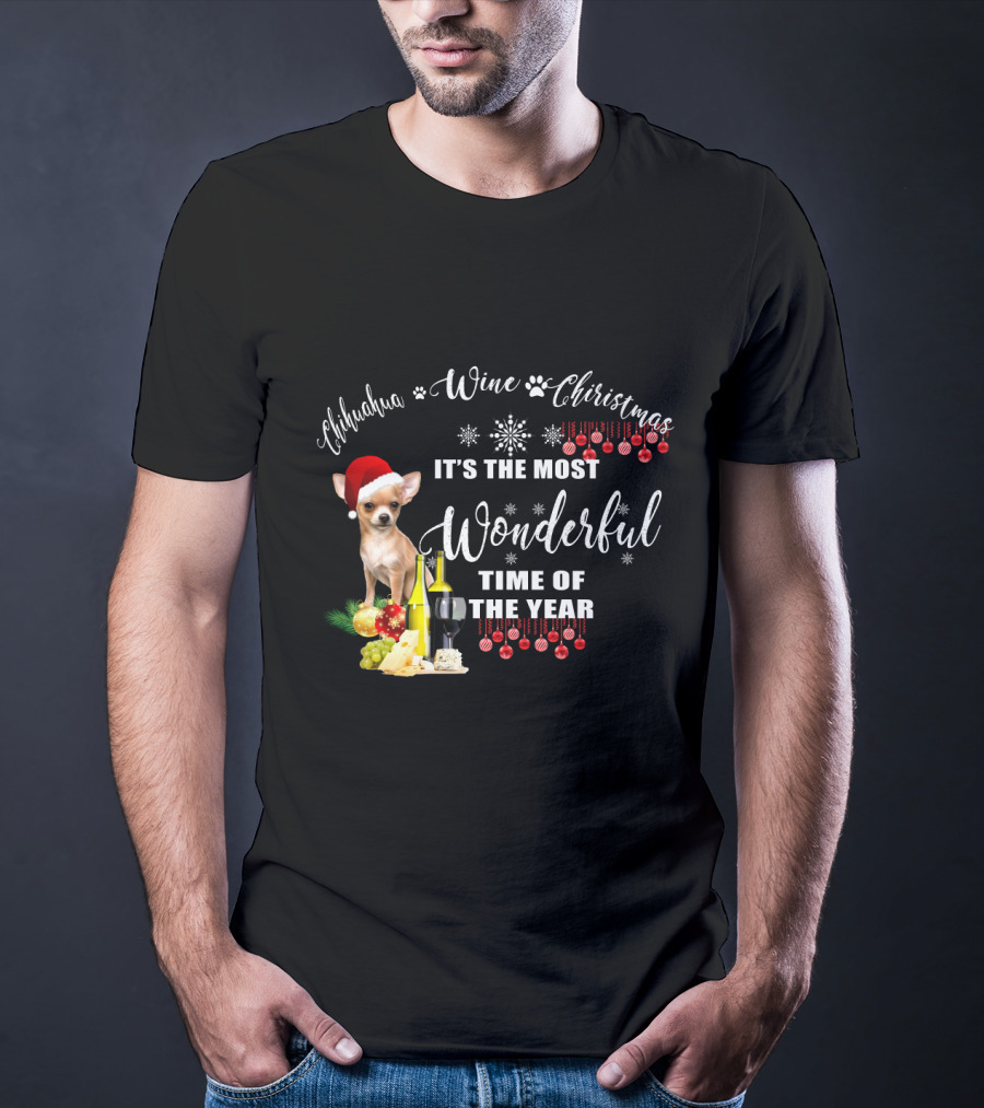 Chihuahua Wine Christmas It's The Most Wonderful Time Of The Year T-Shirt